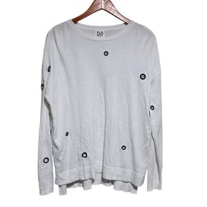 PLANET by Lauren G Drapey High-Low Sweater in White w/Black Embroidery OS